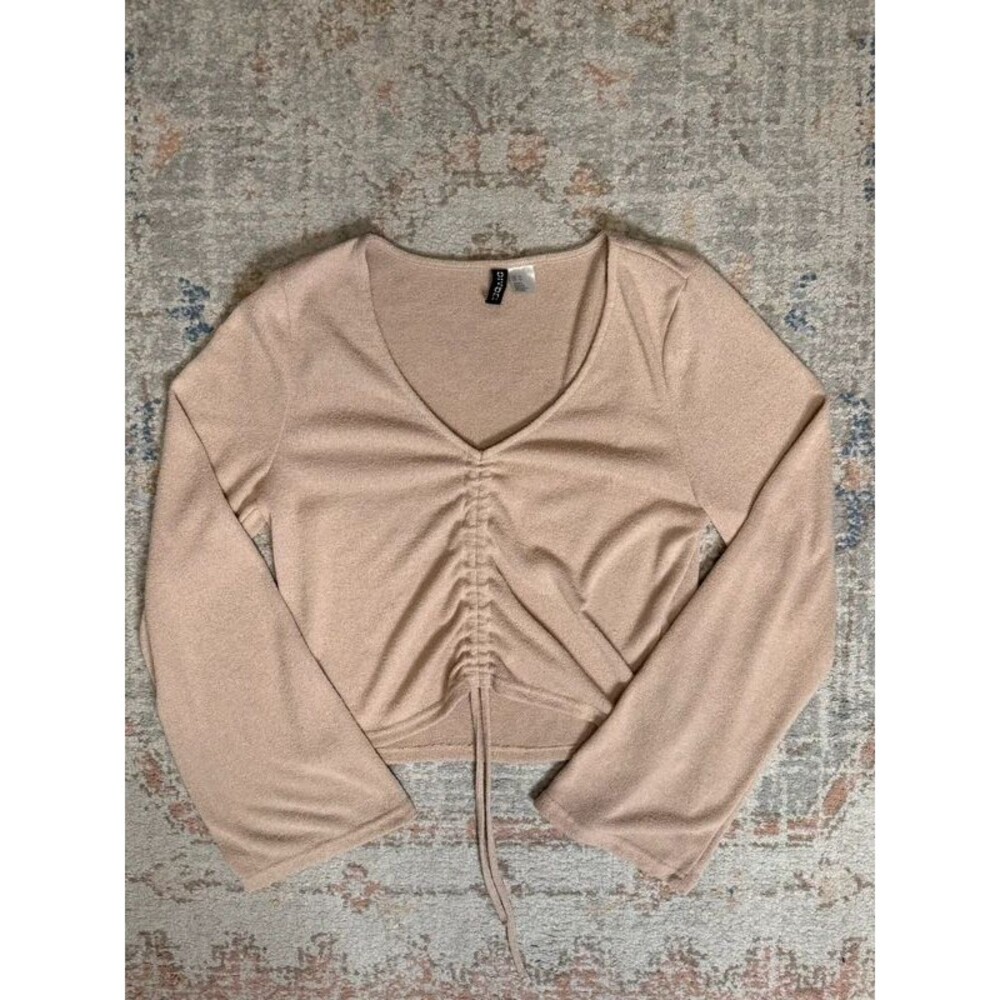 H&M Beige Ruched Tie Front Knit Crop Top Medium